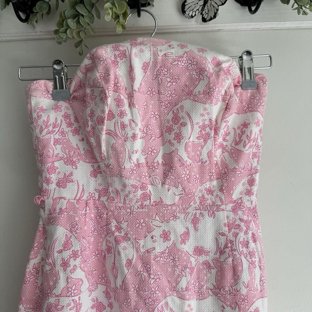 vintage lilly pulitzer Pink Rhino Print Strapless Dress Size 0 - Picture 4 of 7
